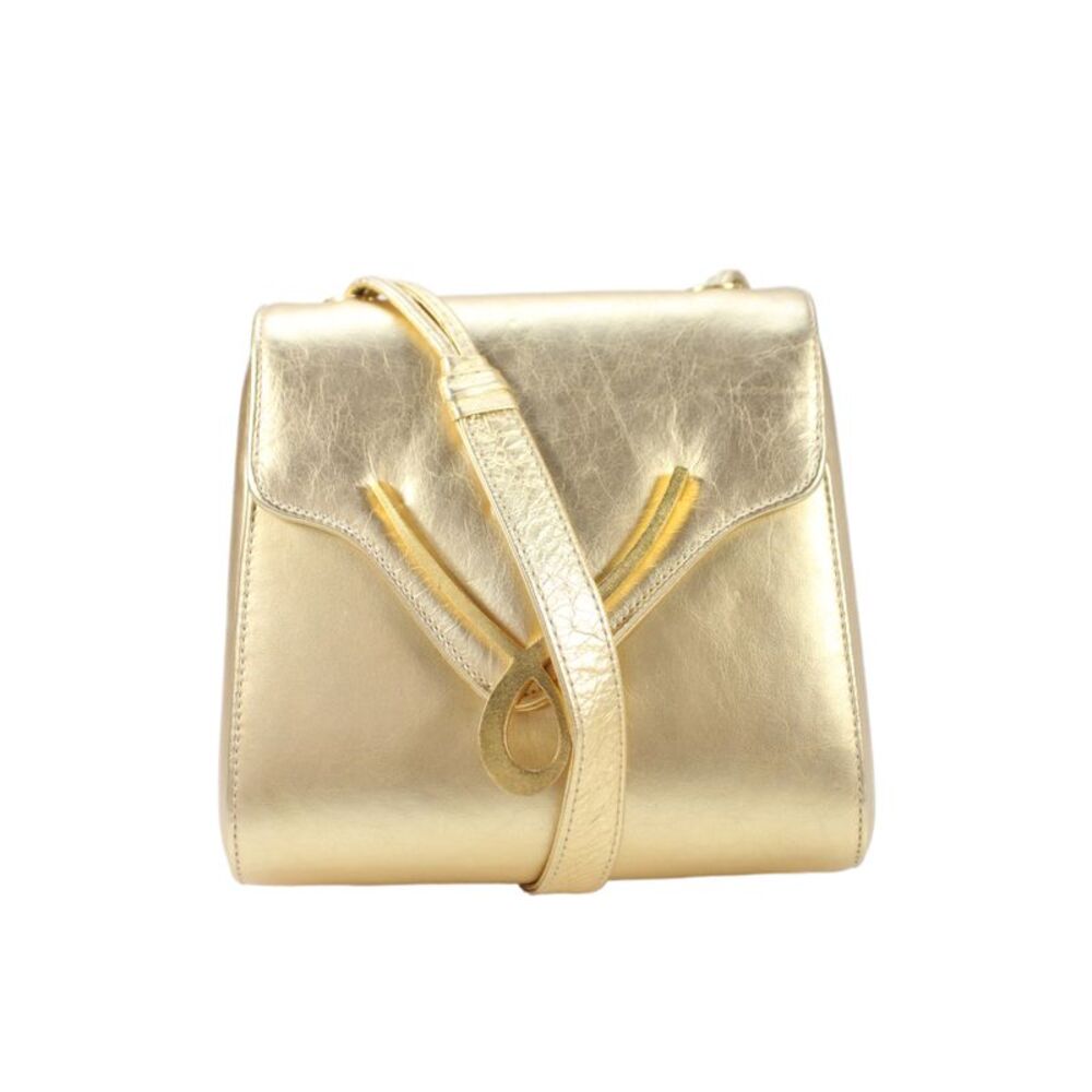 Sondra Roberts Womens LeatherCrossbody Shoulder Handbag Gold Metallic